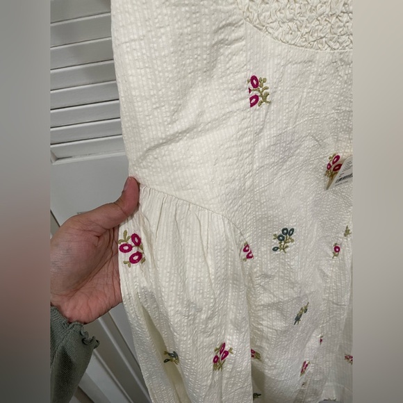 NWT Free People White Midi Dress with Pink & Green Floral Embroidery - Picture 7 of 13